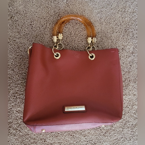 Leather Marc New York Red Tote Bag - Picture 1 of 5